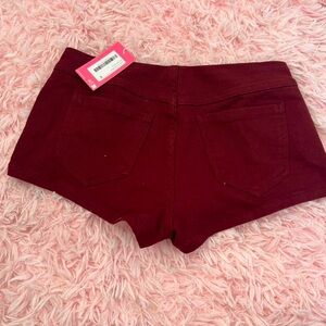 Edikted Burgundy High-Rise Jean Shorts